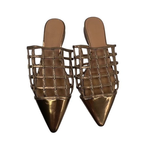 Sigerson Morrison Gold Eddi Caged Mirror Pointed Toe Sandals Size 37 Women’s - Picture 3 of 10